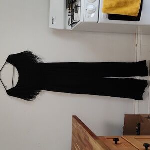 Lush | Black Off-Shoulder Sleeveless Fringe Jumpsuit | Women's S